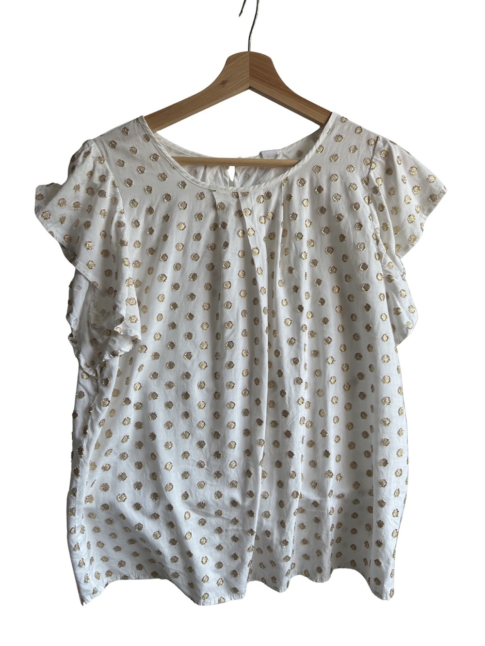 White & Gold Dot Flutter Sleeve Blouse